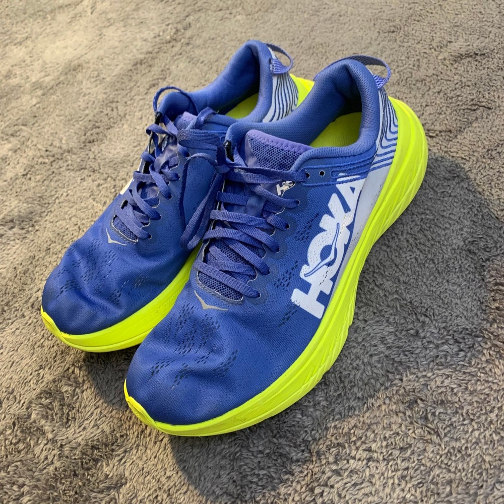 Hoka One One Carbon X Mens Running Shoes Blue Neon Yellow Size 9.5